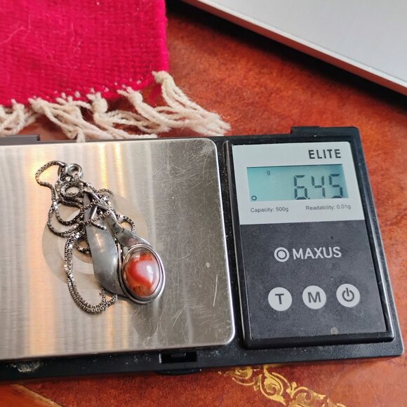 Vtg Art Nouveau Deco Carnelian Sterling Silver Pendant Necklace 18" Chain - Picture 13 of 13